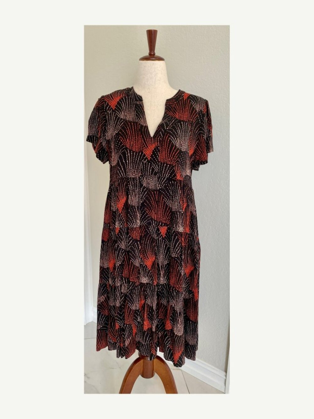Maeve Anthropologie Orange Black Print Dress Size L NWT